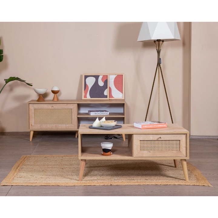 Masa de cafea Woody Fashion, model 4166, stejar, 100x55x45cm, cu spatiu de depozitare suplimentar