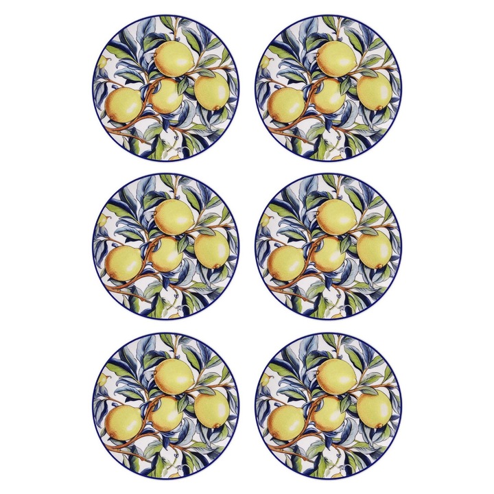 Комплект керамични десертни чинии, Hermia Concept, 6 части, 19x19x2 см, подходящи за съдомиялна машина