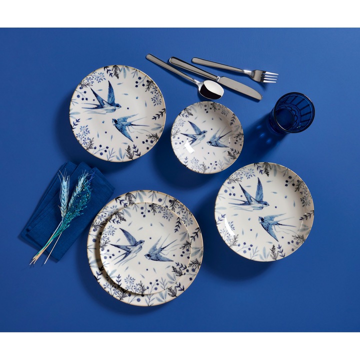 24 darabos étkészlet, Hermia Concept, porcelán, többszínű, 25x25x2cm, 20x20x4cm, 15x15x4.5cm