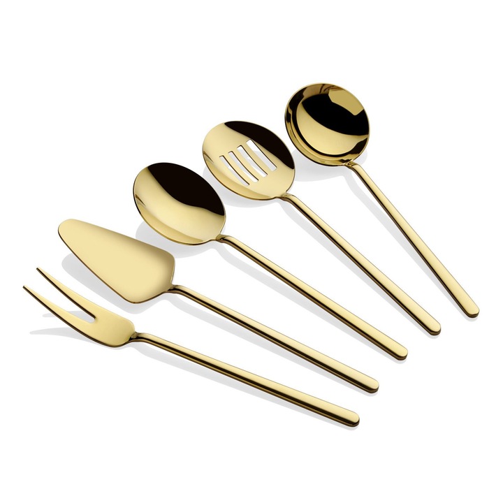 Set pentru servire 5 piese, Hermia Concept, inox 100%, auriu, 20,5x22x22,5x22,2x23,5cm