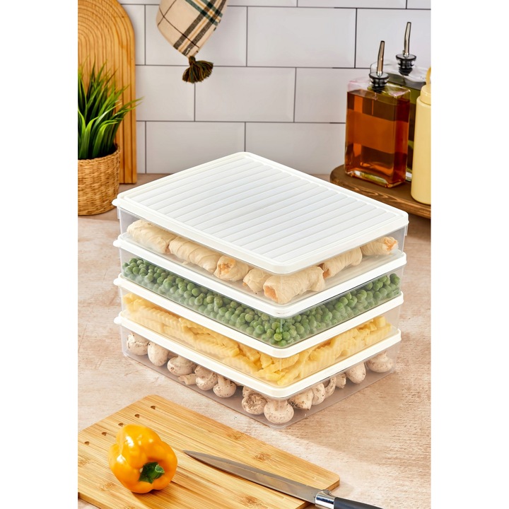 Set cutii depozitare, Hermia Concept, 4 piese, 2,8l, alb, 27,5x5x22,5cm