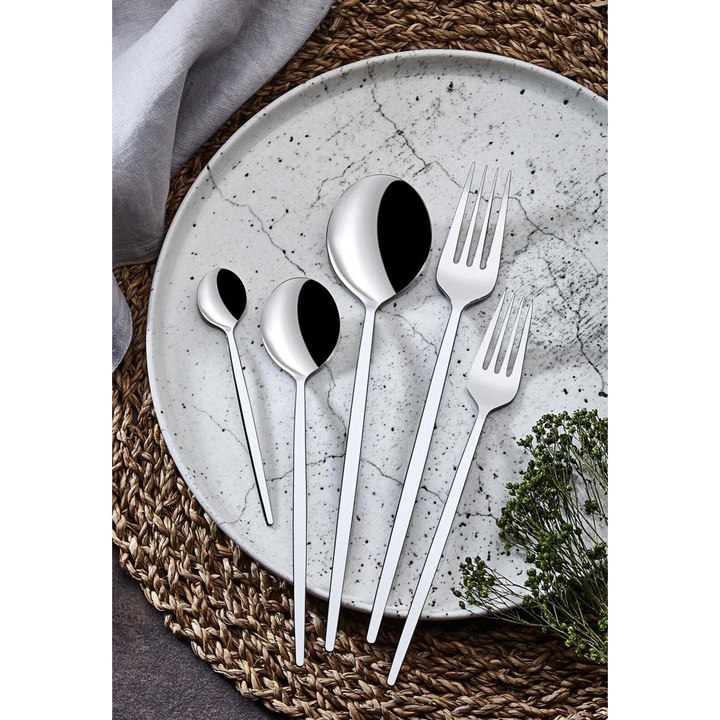 Set tacamuri 30 piese, Hermia Concept, otel inoxidabil, sigur pentru masina de spalat vase, sigur pentru microunde