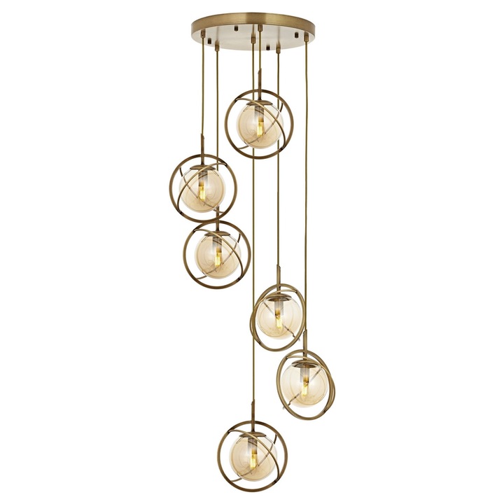 Pendul Opviq AV-1850-6ET, metal + sticla, 140x40cm, 6xE14, auriu