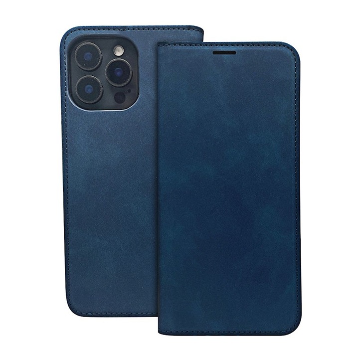 Husa de protectie flip cover compatibila cu Xiaomi Redmi Note 14 Pro 5G/Note 14 Pro Plus 5G, Smart Suede, piele ecologica, Albastru inchis