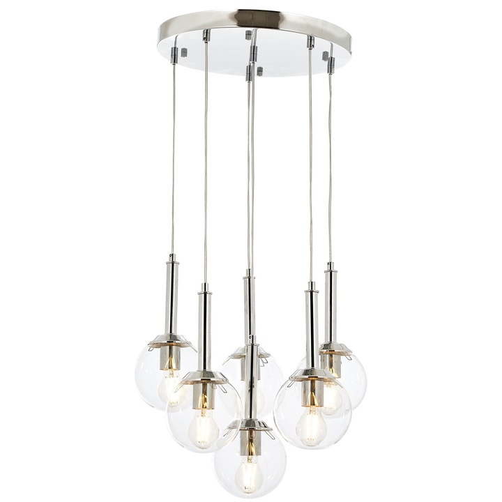 Lustra Opviq AV-1781-6KT, metal, capac sticla, 90cm x 50cm, soclu 6 x E27, IP20