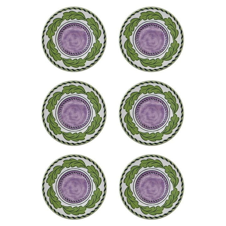 Set 6 farfurii ceramice Hermia Concept, 13x13x2cm, verde/mov