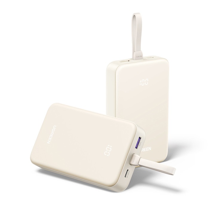 Baterie Externa UGREEN PB505, USB-C, 20000mAh, Fast Charging, 22.5W, 5V/3A - Bej