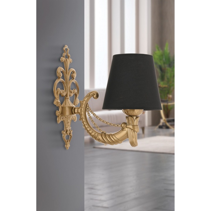 Стенна лампа Gloria, Opviq, черна, златна, 1 x E27, 24 см