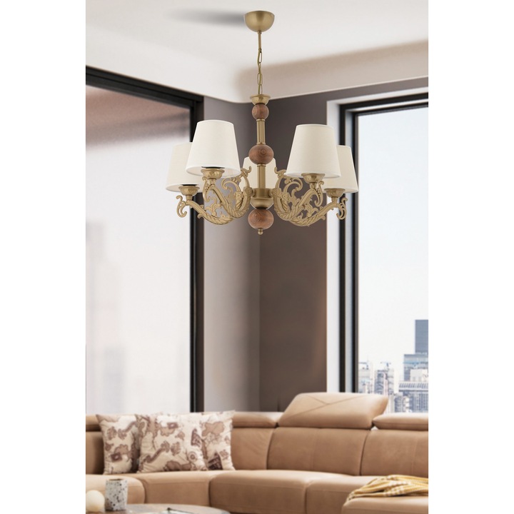 Candelabru Fiona Wood - alb, auriu, maro, Opviq 5409, Corp metalic