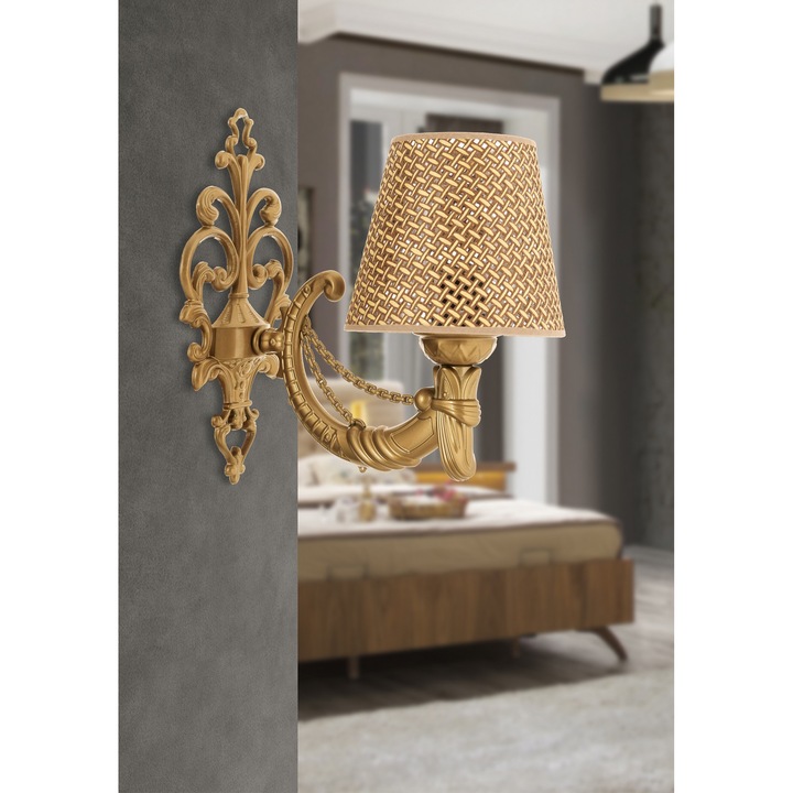 Стенна лампа Gloria Hazeran, естествен цвят, златиста, 1 x E27, 24 см, 15x10x13 см