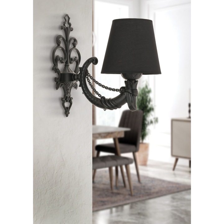 Стенна лампа Gloria, Opviq, метална, черна, 1 x E27, 24 см