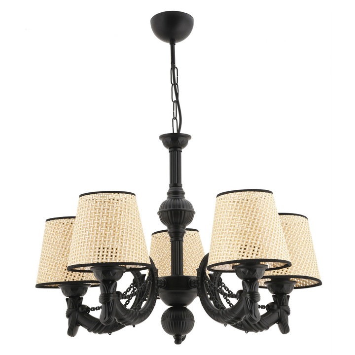 Candelabru lant coral fiona - negru, natural, Opviq 5400, Corp metalic