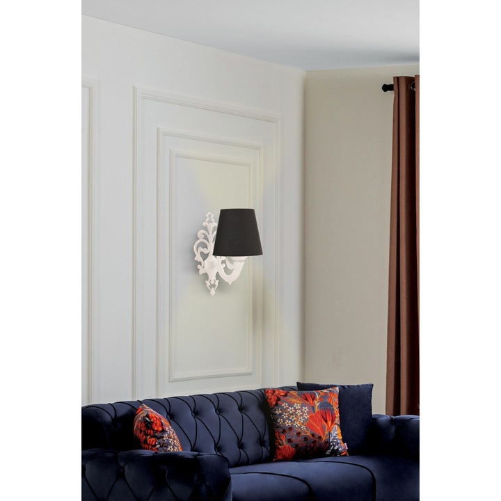 Метална стенна лампа Opviq, модел Lily Coral, черно-бяла, размери 15x10x13см, обща височина 24см, тип фасунга 1 x E27
