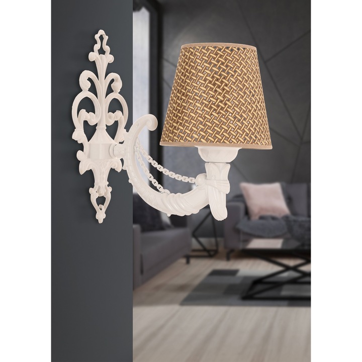 Стенна лампа Opviq Gloria Hazeran, метална, бяла, 1 x E27, 15x10x13см, височина 24см