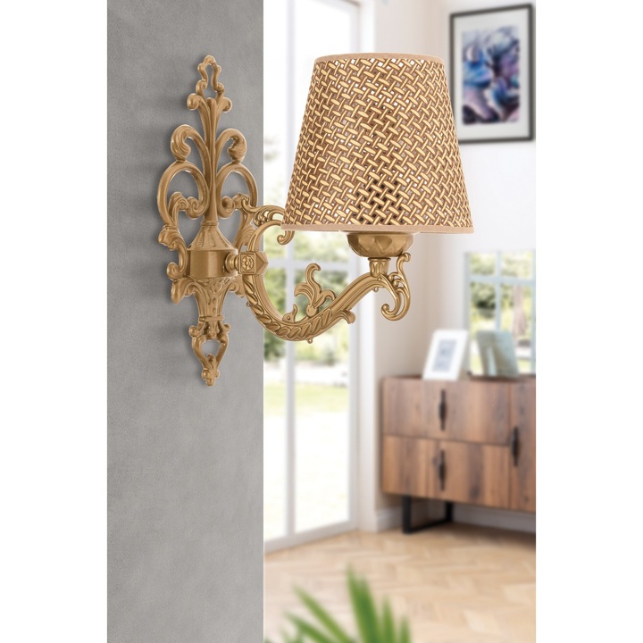 Стенна лампа Claire Hazeran, естествен цвят, златиста, 1 x E27, 15x10x13см, височина 24см