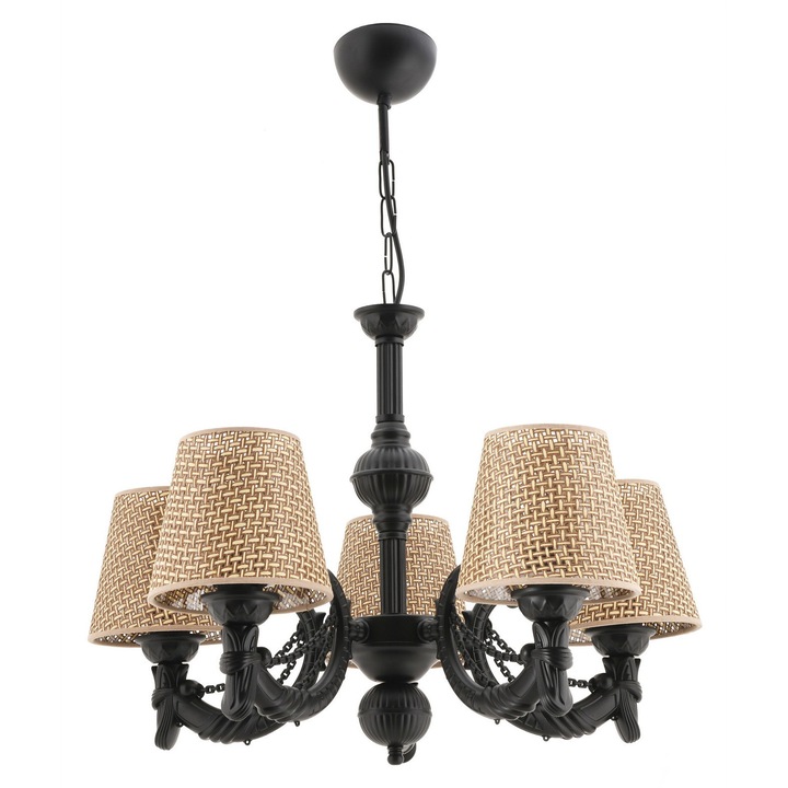 Candelabru fiona hazeran lant - negru, natural, Opviq 5402, Corp metalic