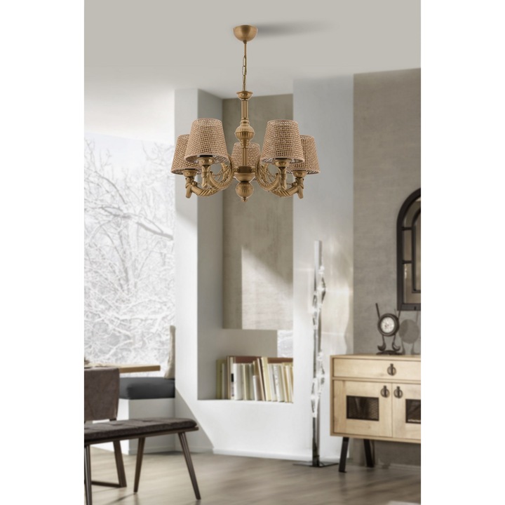 Lant candelabru Fiona Hazeran - natural, auriu, Opviq 5403, Corp metalic