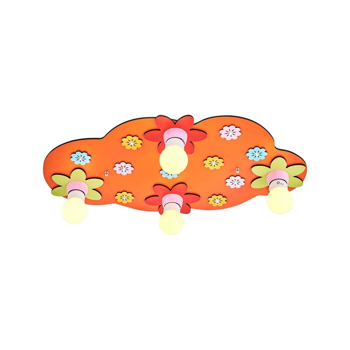 Lustra Opviq, model l1540, lemn, 4 x E27, 35x62x6cm, portocaliu, pentru camera copiilor