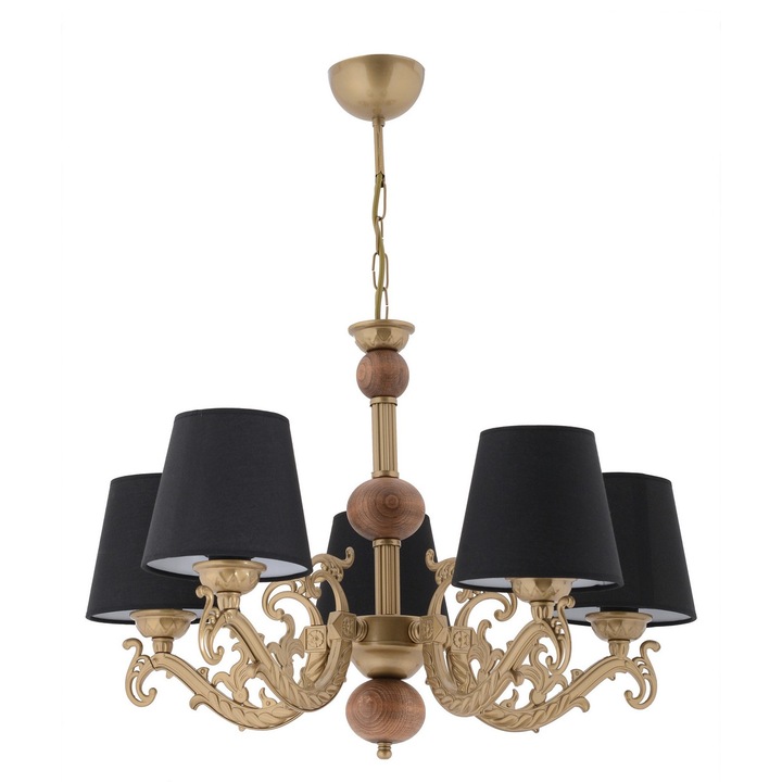 Candelabru Fiona Wood - negru, auriu, maro, Opviq 5405, Corp metalic, E27