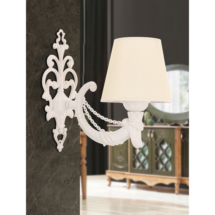 Стенна лампа Opviq Gloria, кремава, бяла, 1 x E27, 24 см, 15x10x13 см