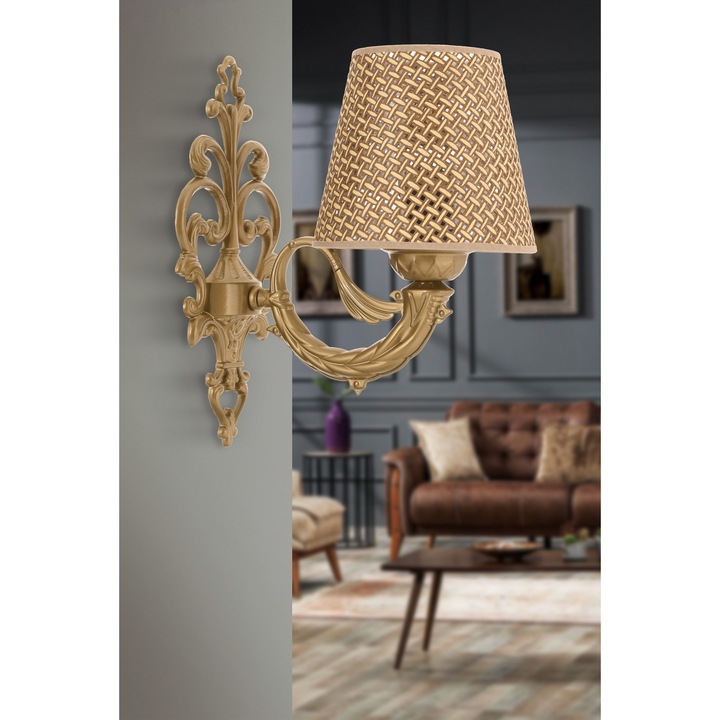 Aplica de perete Lily Hazeran, natural, auriu, 1 x E27, 24 cm, 15x10x13 cm