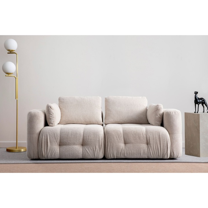 Canapea cu 2 locuri amaris - bej, Atelier Del Sofa 5831, lemn de fag / PAL / poliester