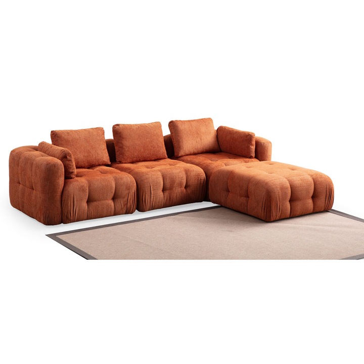Canapea coltar 3 locuri cu puf, Atelier Del Sofa, portocaliu, 290x200cm