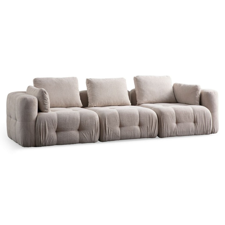 Canapea cu 3 locuri amaris - bej, Atelier Del Sofa 5843, lemn de fag / PAL / poliester