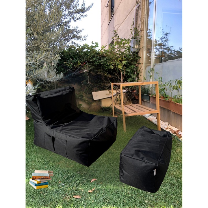 Atelier Del Sofa XXL puffgarnitúra, fekete, 75x70x95cm és 75x35x35cm