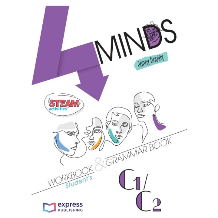 Caiet exerciții și gramatică, Express Publishing, 4 Minds C1/C2, multicolor, set cu DigiBook