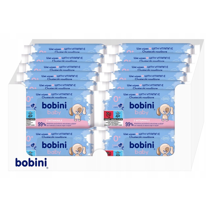 Комплект от 24 пакета мокри кърпички BOBINI бебе, хипоалергенни, 60 бр.