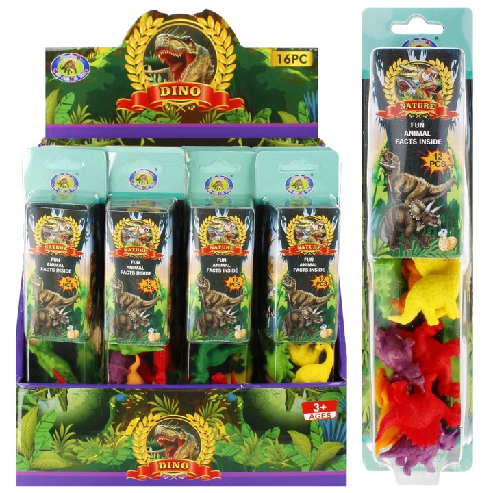 Комплект фигурки на динозавър, 12 части, Mega Creative, 3-6 см, многоцветни