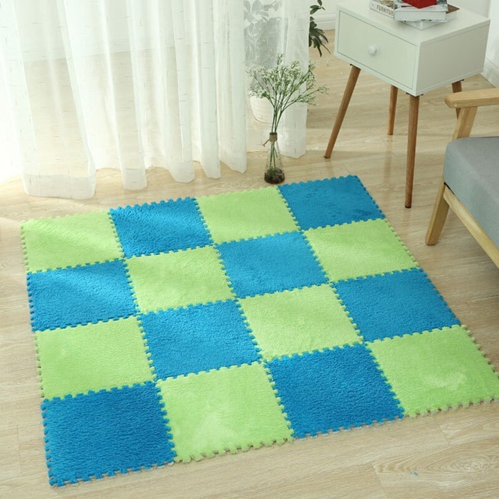 Set 10 Bucati de covor sub forma de puzzle, din spuma EVA, 30×30 cm, verde deschis