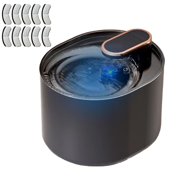 Комплект автоматичен диспенсър за вода за котки и кучета + 10 филтъра NEXTLY, капацитет 3 л, филтър с активен въглен и памук с нано балончета, ултра тих, LED светлина, USB захранване, черен