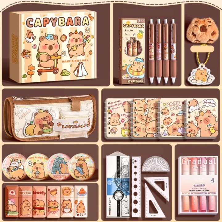 Penar multifunctional, TopGearWorld, Capybara, maro, 22x16x8,5cm, set complet cu autocolante și pixuri