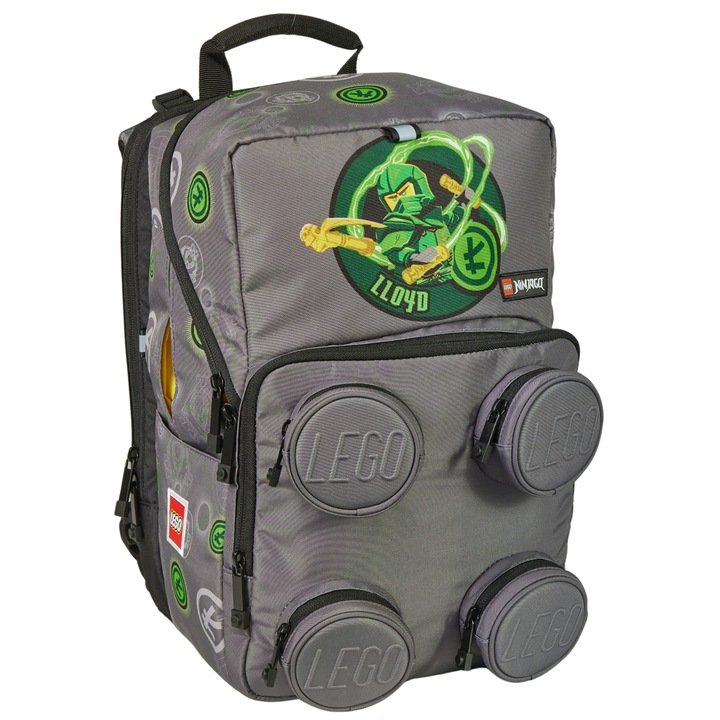 Ghiozdan LEGO Ninjago Petersen, buzunar frontal 2x2, spate reglabil, 25x38x27cm, 23 litri