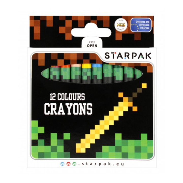 Комплект от 12 восъчни пастели Starpak, ярки цветове, 9x10x12 см