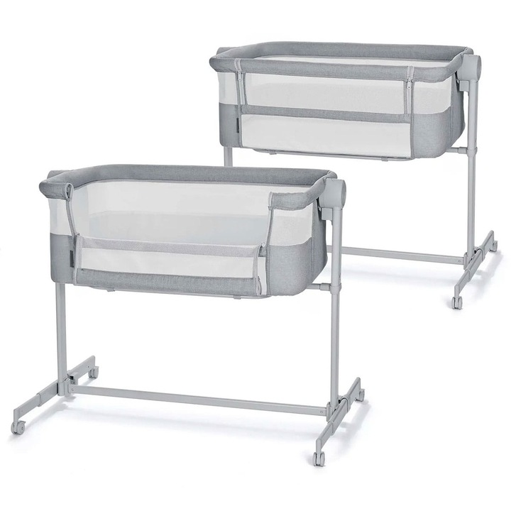 Kinderkraft Бебешко креватче Neste Up 2, 2 в 1, антиалергично, светло сиво, с матрак