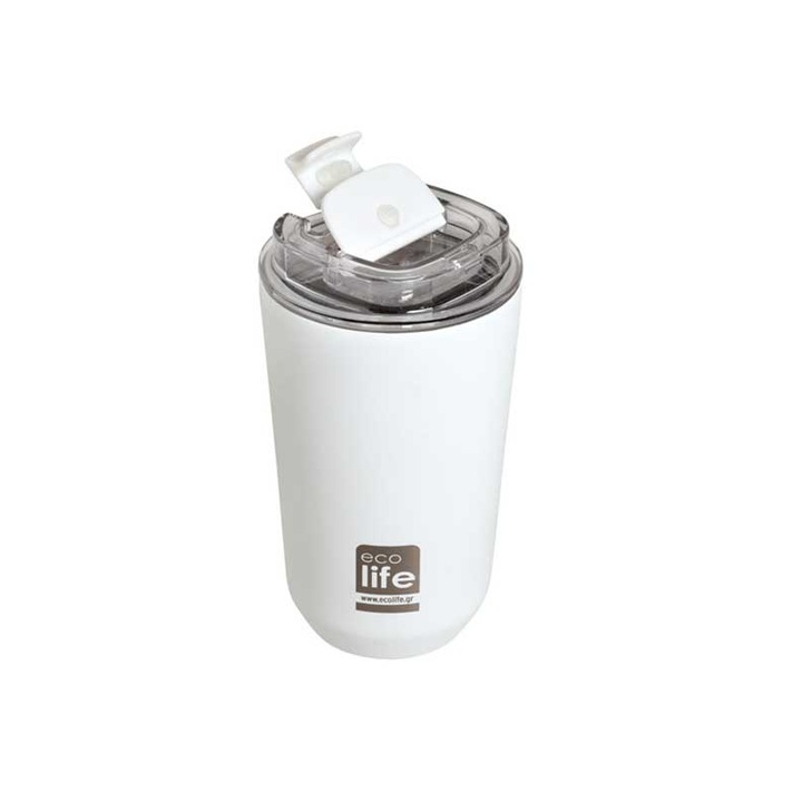 Termos Ecolife 360ml, inox, BPA free, 14.5x5.5cm, alb