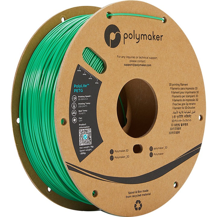 Filament Polymaker PolyLite PETG 1.75mm, 1kg, culoare verde