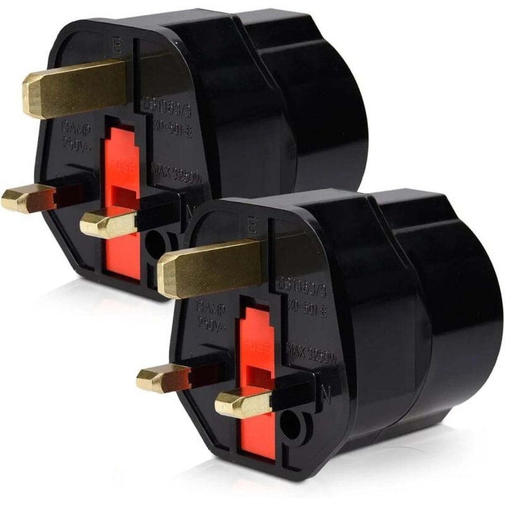Adaptor de priza UE la UK, model 0805BM-BST3135417, set 2 buc., negru