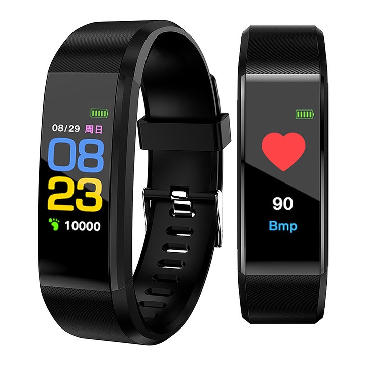 Умна гривна с цветен екран, черна