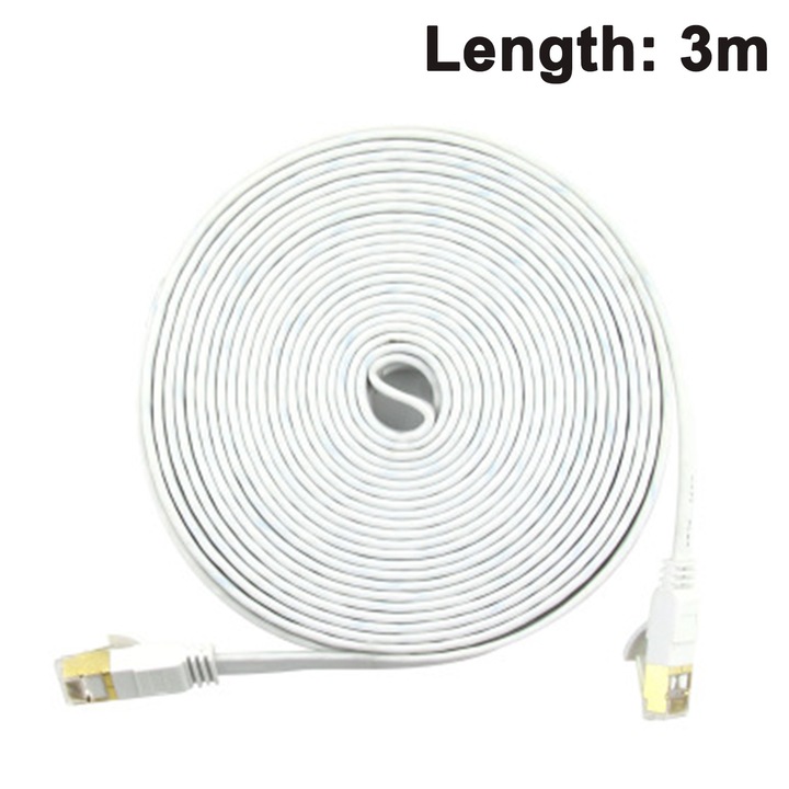 Cablu retea plat Cat7, alb, 3m