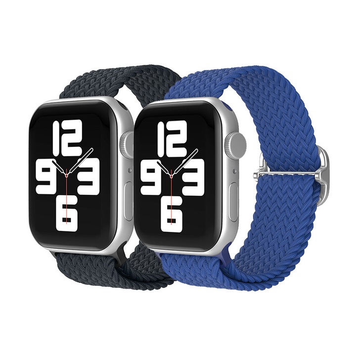 Плетена гривна, съвместима с Apple Watch 38mm 40mm 41mm 42mm 44mm 45mm 49mm, найлон, 2 броя
