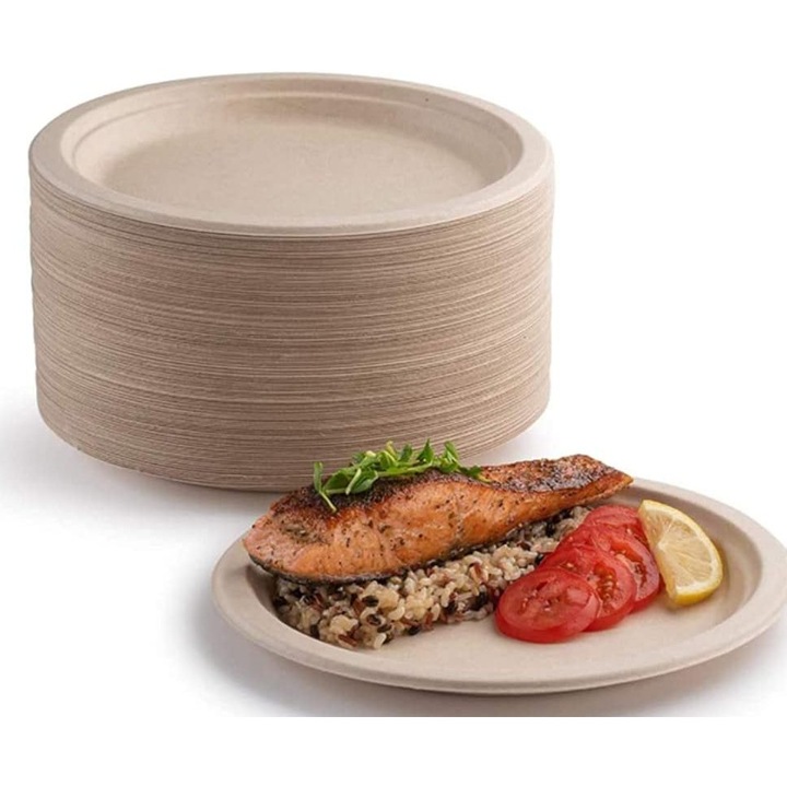 50 db szuperkemény papírtányér csomag, 100%-ban biológiailag lebomló és komposztálható, környezetbarát, tartós, újrahasznosítható, tökéletes piknikezéshez és (15 cm)