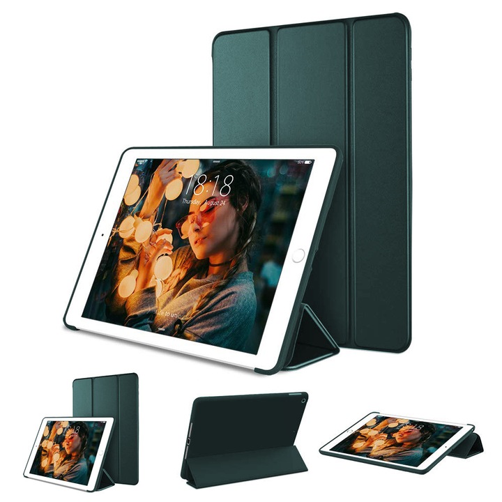 iPad 7. generációs tok, automatikus alvó/ébresztő funkcióval, intelligens háromrészes tok 10,2 hüvelykes iPadhez, több nézőszögű állvánnyal és puha TPU hátlappal.