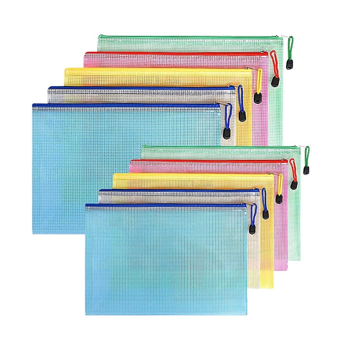 Комплект от 10 калъфа за документи A4 и A5, многоцветни