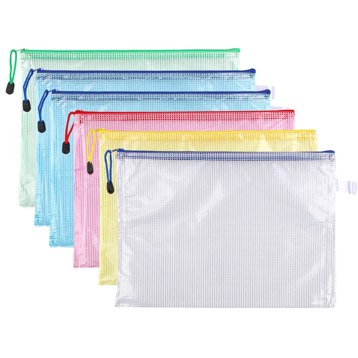 Комплект от 7 водоустойчиви мрежести чанти с цип за документи, консумативи и пътуване
