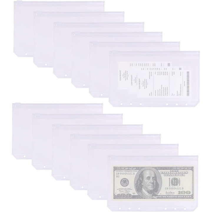 Cipzáras tasak iratokhoz, 12 db, PVC, átlátszó, 6.6x4.17 inch