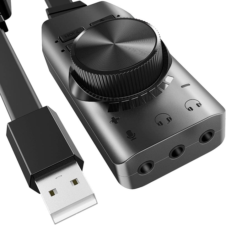 Adaptor placa sunet extern USB 7.1, mixer, negru, 7x3x1cm